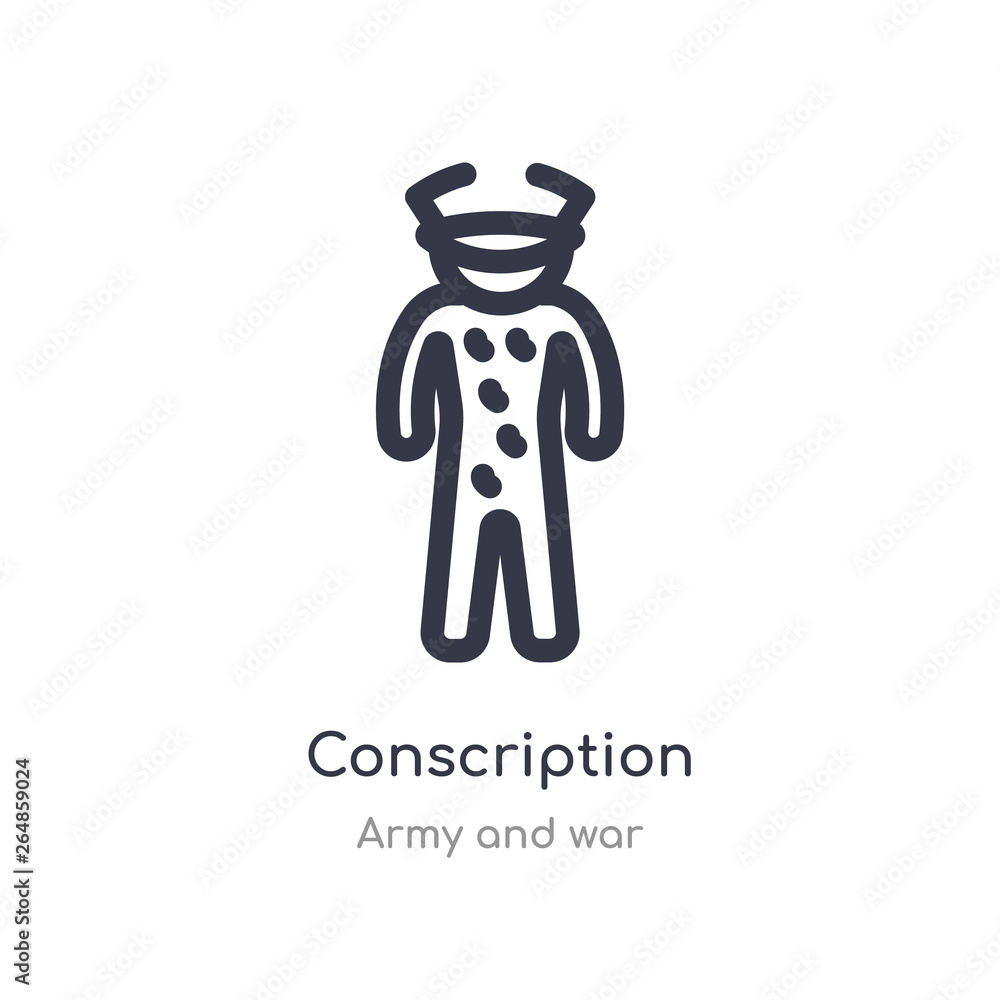 conscription outline icon. isolated line vector illustration from army and war collection. editable thin stroke conscription icon on white background conscription outline icon. isolated line vector illustration from army and war collection. editable thin stroke conscription icon on white background