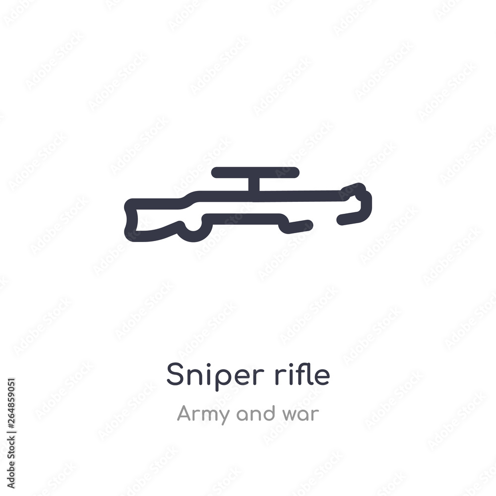 sniper rifle outline icon. isolated line vector illustration from army and war collection. editable thin stroke sniper rifle icon on white background