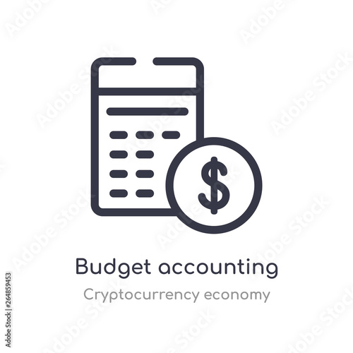 budget accounting outline icon. isolated line vector illustration from cryptocurrency economy collection. editable thin stroke budget accounting icon on white background