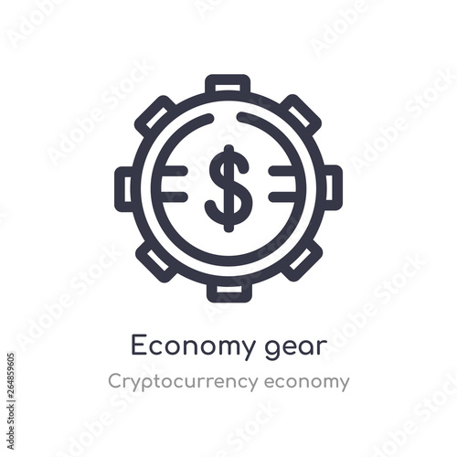 economy gear outline icon. isolated line vector illustration from cryptocurrency economy collection. editable thin stroke economy gear icon on white background