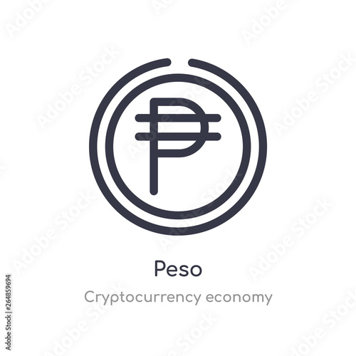 peso outline icon. isolated line vector illustration from cryptocurrency economy collection. editable thin stroke peso icon on white background
