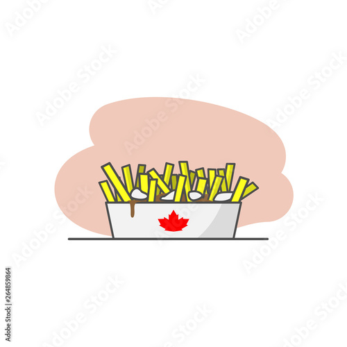 Poutine icon. Traditional French Canadian food. French fries with gravy. Vector illustration isolated on white background