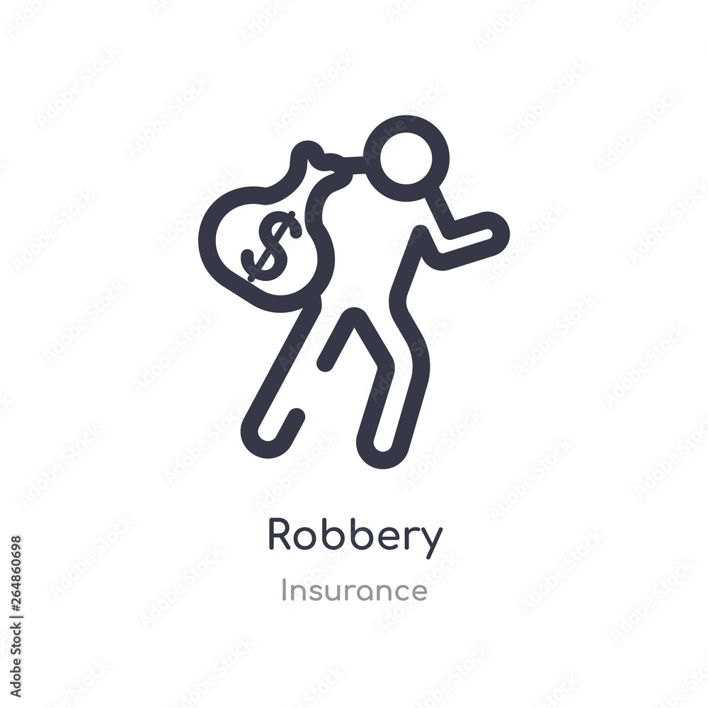 robbery outline icon. isolated line vector illustration from insurance collection. editable thin stroke robbery icon on white background robbery outline icon. isolated line vector illustration from insurance collection. editable thin stroke robbery icon on white background