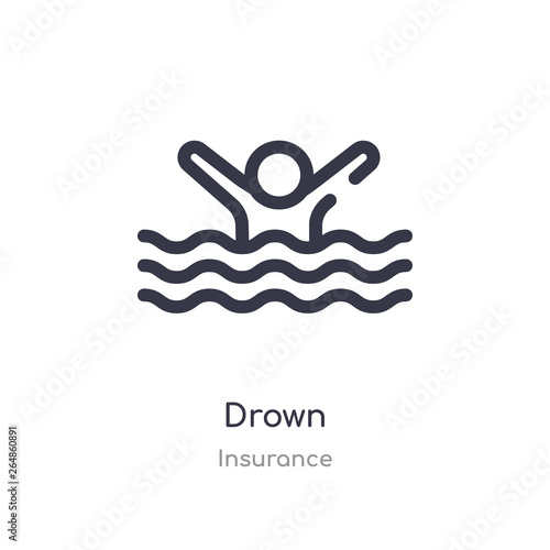 drown outline icon. isolated line vector illustration from insurance collection. editable thin stroke drown icon on white background