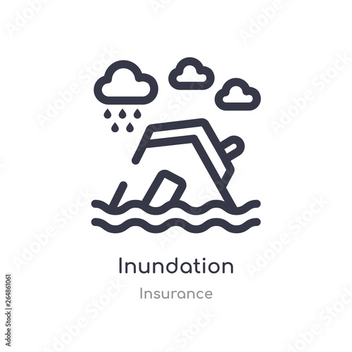inundation outline icon. isolated line vector illustration from insurance collection. editable thin stroke inundation icon on white background