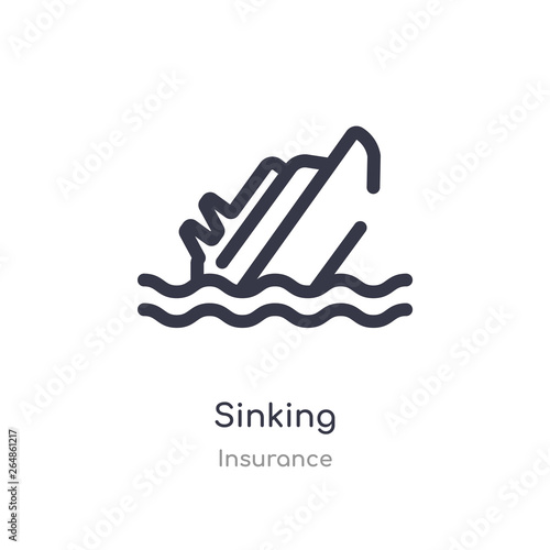 sinking outline icon. isolated line vector illustration from insurance collection. editable thin stroke sinking icon on white background