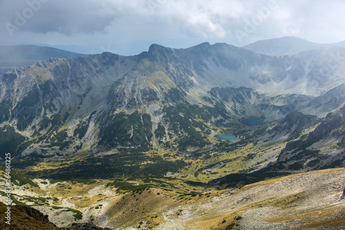 Amazing Panoramic view of hills covered with fog from Musala peak  Rila mountain  Bulgaria