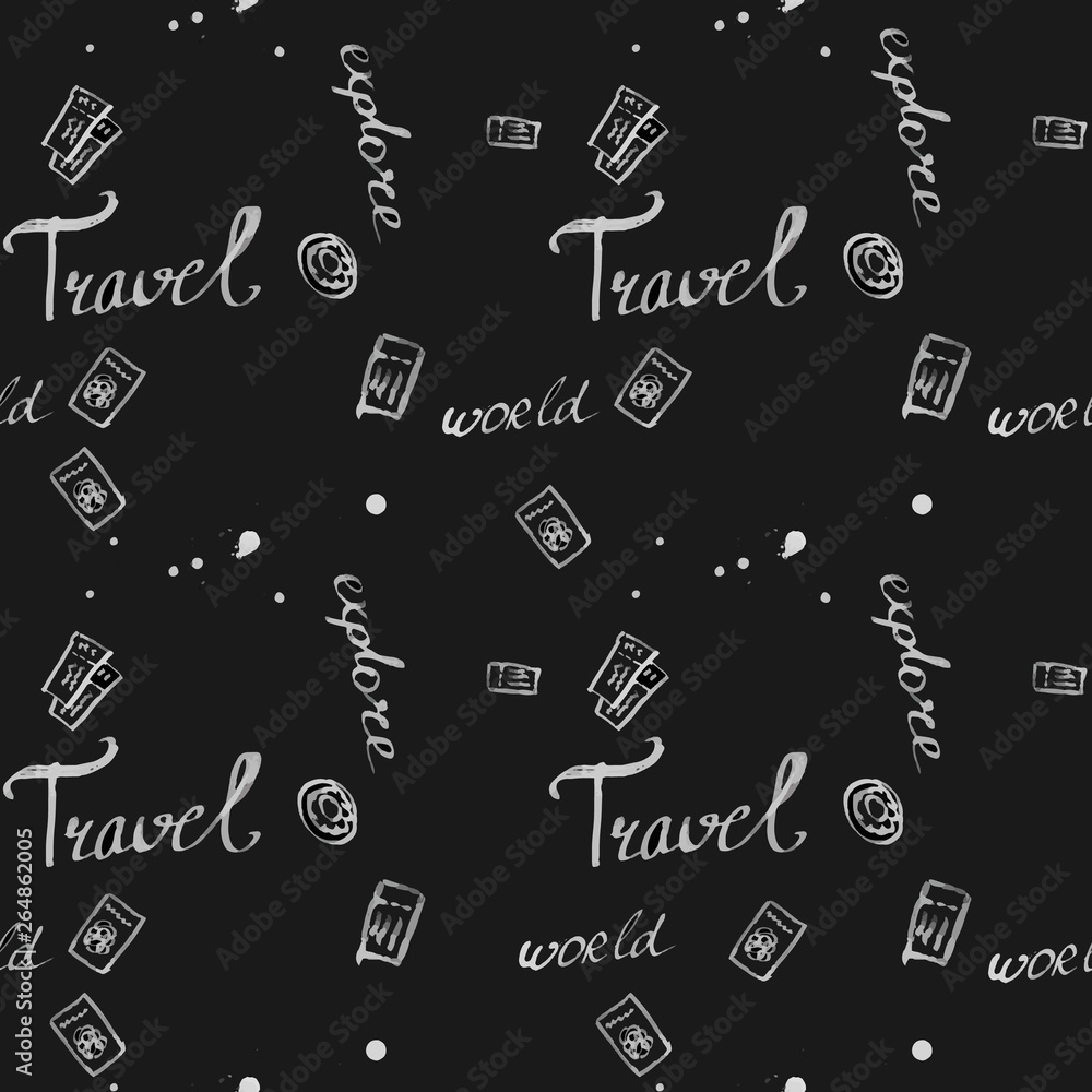 travel baggage seamless pattern. fashion hand drawn ink style with black contour lines isolated on white background. repeatable texture for textile fabric wrapping paper vector illustration travel baggage seamless pattern. fashion hand drawn ink style with black contour lines isolated on white background. repeatable texture for textile fabric wrapping paper vector illustration