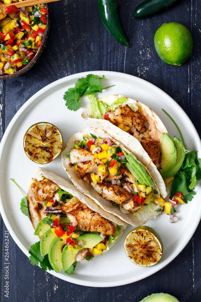 Fish tacos with mango salsa Fish tacos with mango salsa