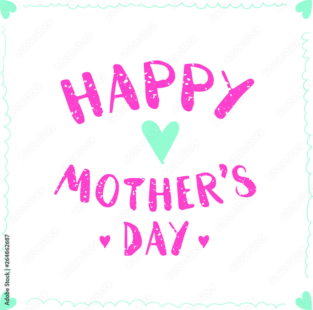 Mother's day greeting card with hearts background. Pink and green pastel colors for cute greeting card.