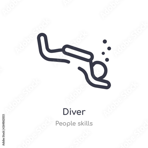 diver outline icon. isolated line vector illustration from people skills collection. editable thin stroke diver icon on white background