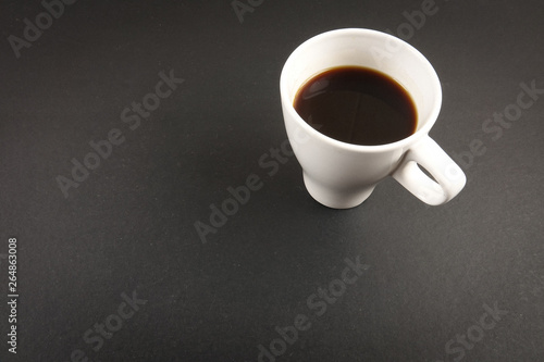 Office leather desk table with coffee cup. Top view with copy space