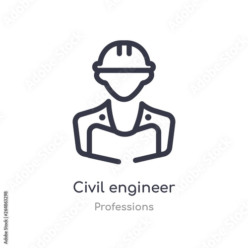 civil engineer outline icon. isolated line vector illustration from professions collection. editable thin stroke civil engineer icon on white background