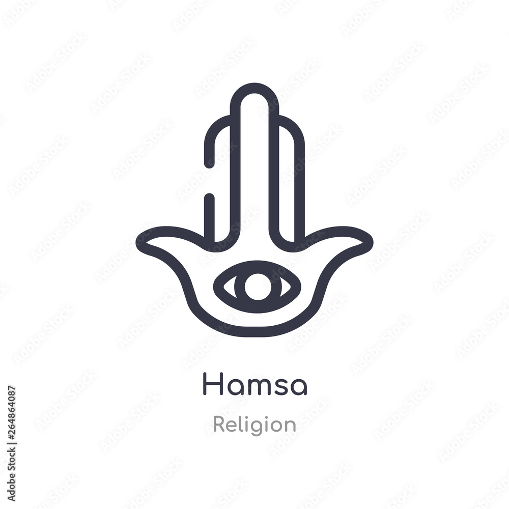 hamsa outline icon. isolated line vector illustration from religion collection. editable thin stroke hamsa icon on white background hamsa outline icon. isolated line vector illustration from religion collection. editable thin stroke hamsa icon on white background