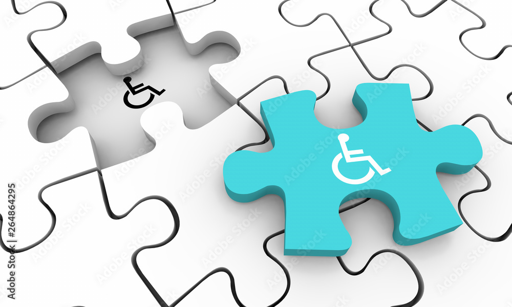 Wheelchair Disabled Person Symbol Disability Puzzle Piece Solve Solution 3d Illustration Wheelchair Disabled Person Symbol Disability Puzzle Piece Solve Solution 3d Illustration