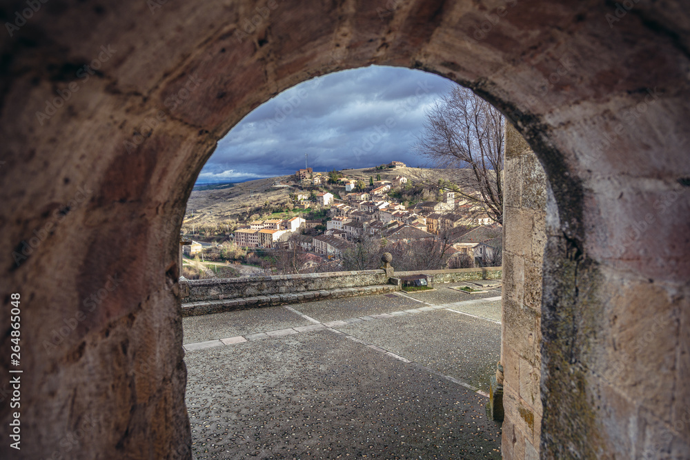 Aerial view of Sepulveda, small historical town in Segovia region of Spain, view from Church of Holy Savior