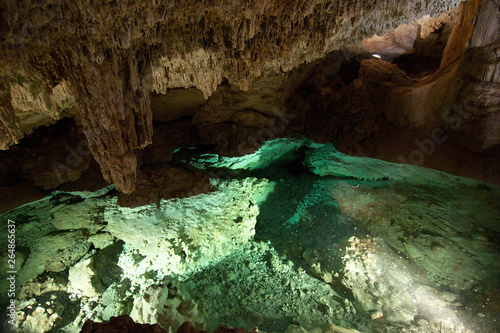 Interior of a cenote (underground river sinkhole) located in Hacienda Sotuta de Peon, Tecoh, Yucatan, Mexico. photo