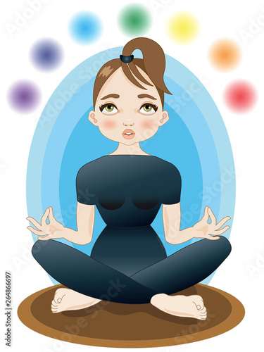 Donna figura femminile in posizione yoga con colori chakra