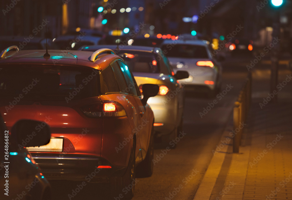 Cars traffic jam in the city by night Cars traffic jam in the city by night