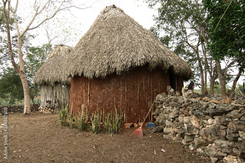 A traditional Mayan house is displayed for the tourists at the historic Hacienda Sotuta de Peon, Tecoh, Yucatan, Mexico. photo