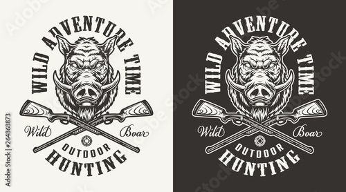 Vintage monochrome hog hunting print