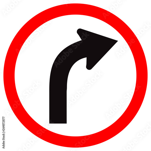 Curved Right Traffic Road Sign, Vector Illustration, Isolate On White Background,Symbols, Icon. EPS10