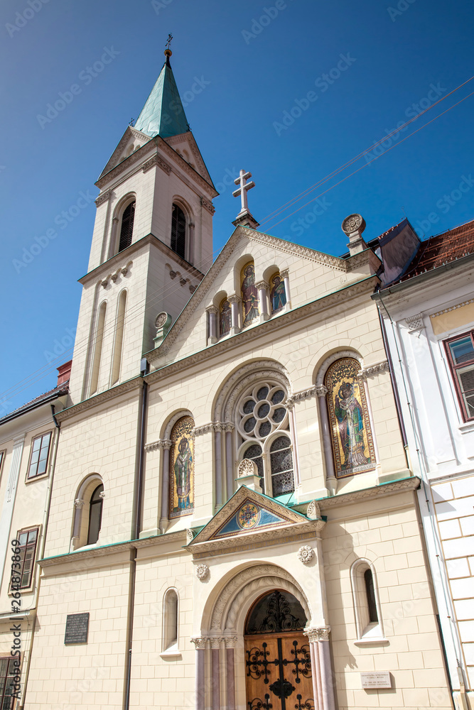 Facade of the historic Greek Catholic Co-cathedral of Saints Cyril and Methodius  built on 1681 at upper town in Zagreb