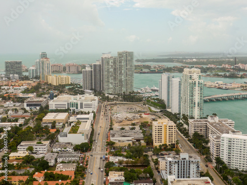 Aerial Miami Beach developing city scene