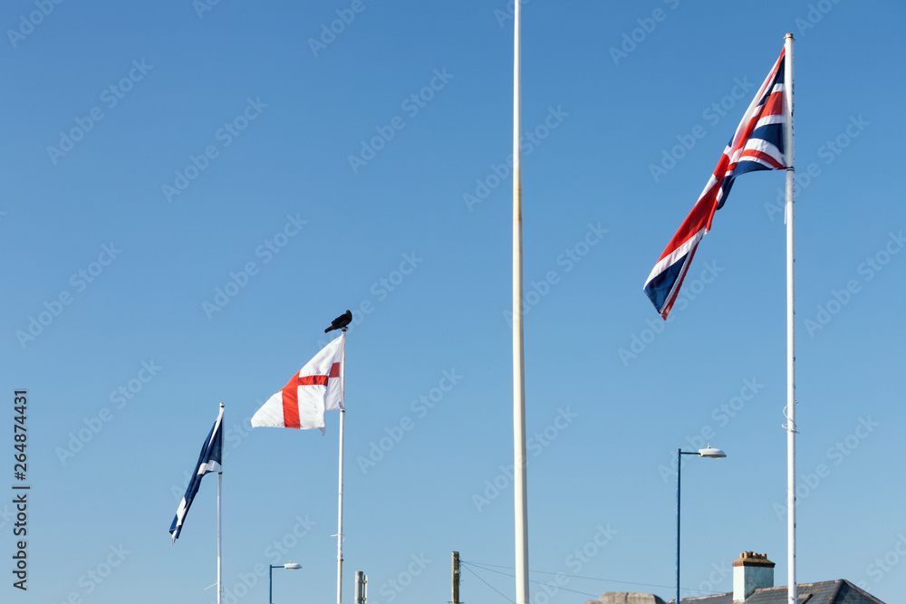 Black Raven Sitting on the Top of Englands Flag Post Black Raven Sitting on the Top of Englands Flag Post