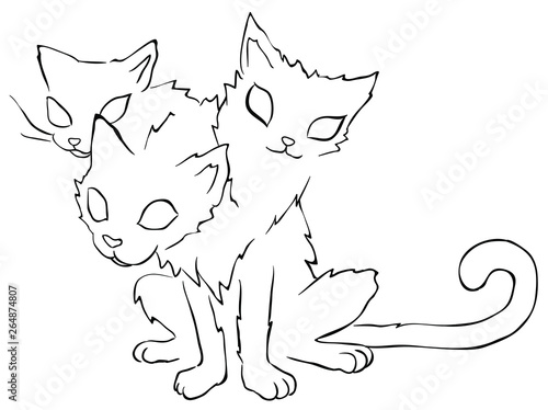Three Headed Cat Line Drawing