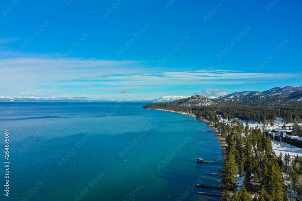 Aerial Lake Tahoe California USA and mountains