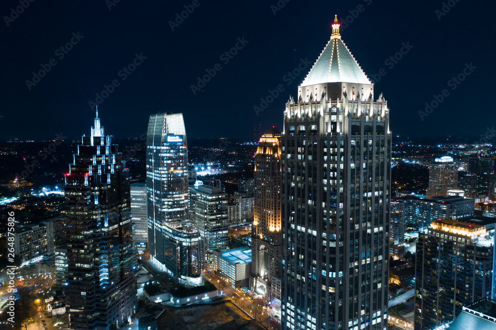 Aerial drone photo Downtown Atlanta GA at night - obrazy, fototapety, plakaty 