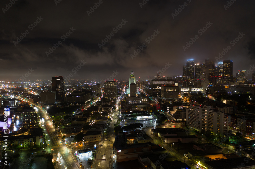Fototapeta premium Aerial photo of Downtown Los Angeles CA at night