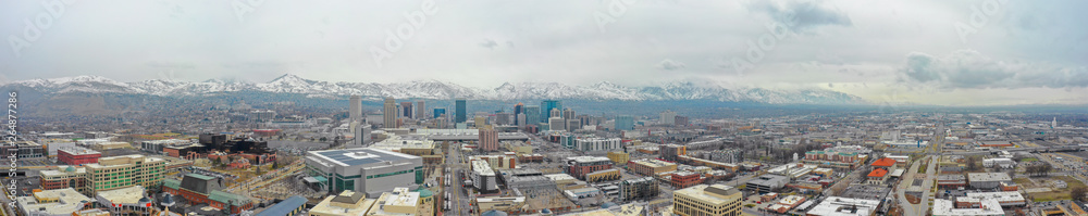 Aerial panoramic photo Downtown Salt Lake City Utah