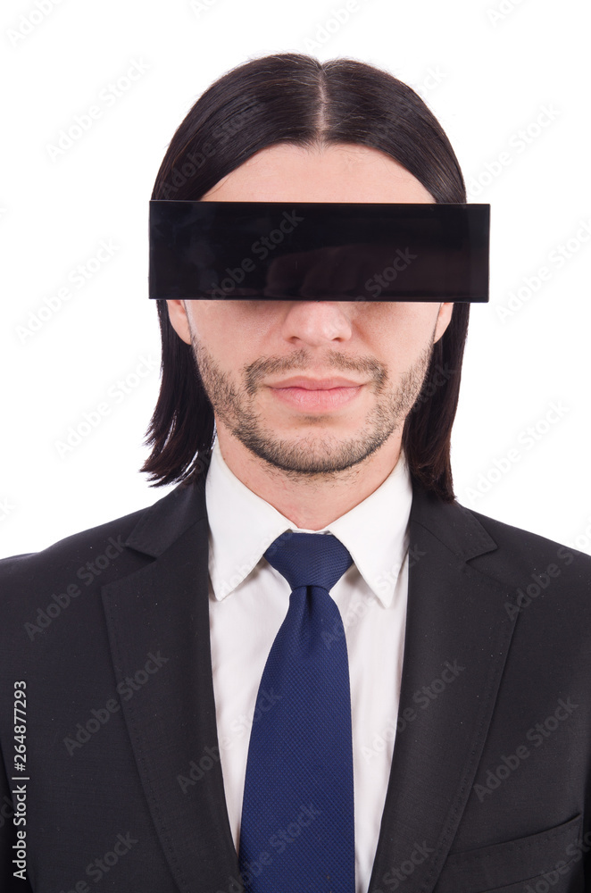 Young man with black face mask on white Young man with black face mask on white