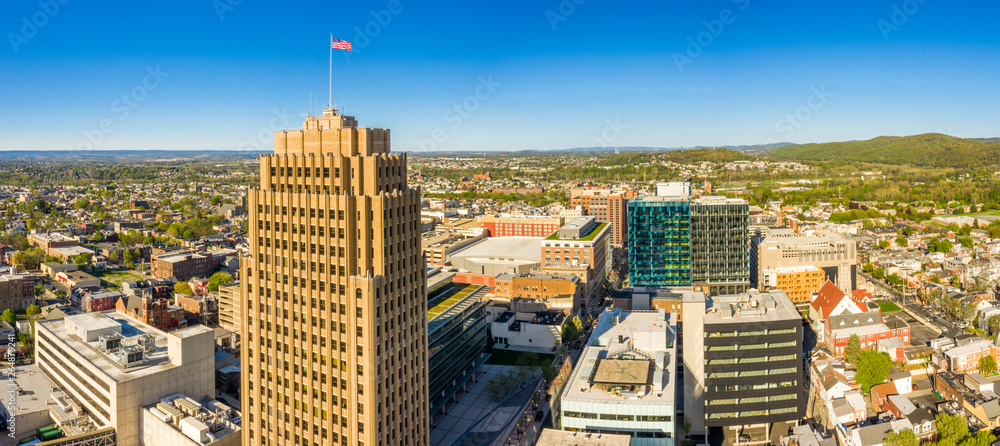 Aerial panorama of Allentown, Pennsylvania skyline