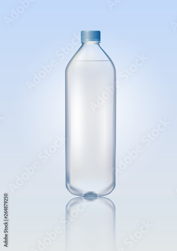 Drinking water bottle with reflection on blue background vector illustration 3d