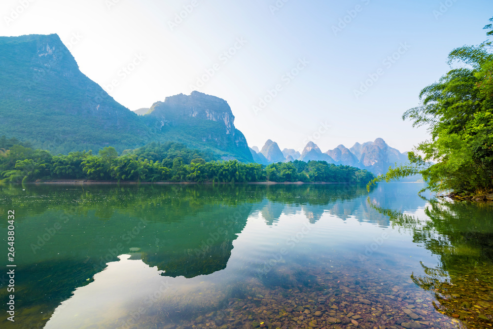 Lijiang river of sunrise.The landscape of near guilin, yangshuo county, guangxi, China