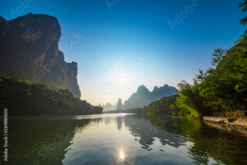 Lijiang river of sunrise.The landscape of near guilin, yangshuo county, guangxi, China