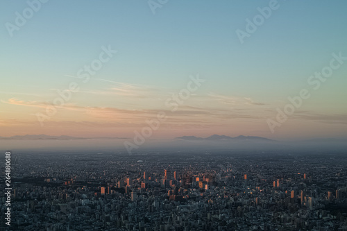 Cityscape of Sapporo at dusk from Mt. Moiwa  Hokkaido Japan