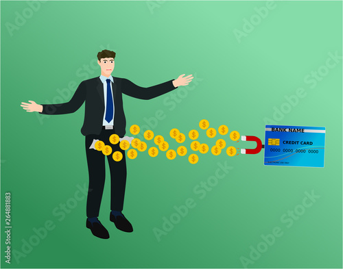 Sad businessman lost money with attract magnet credit card