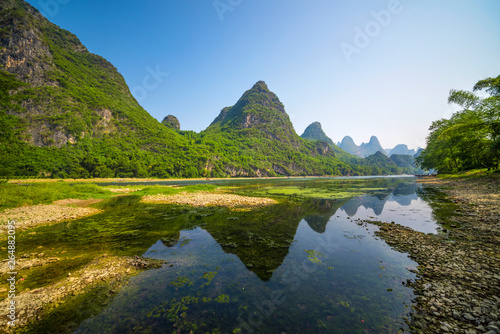 Guilin lijiang river ships.The landscape of near guilin, yangshuo county, guangxi, China