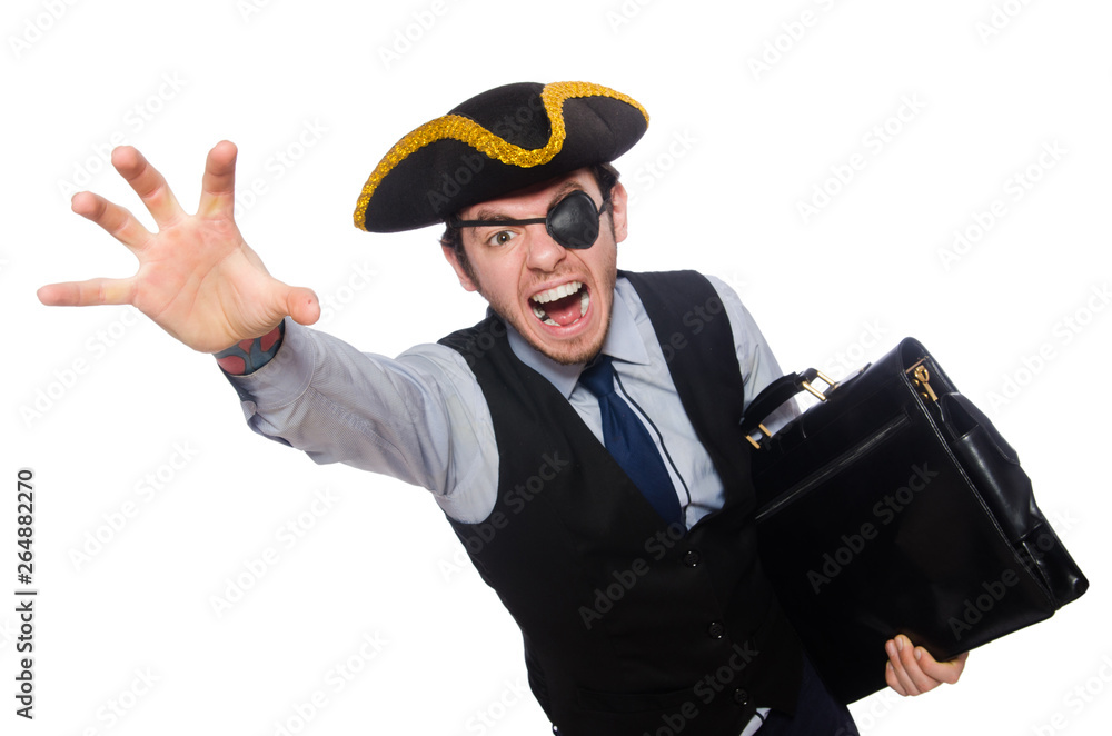 Fototapeta premium Businessman pirate isolated on white background