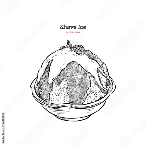 Strawberry Shave ice, hand draw sketch vector.