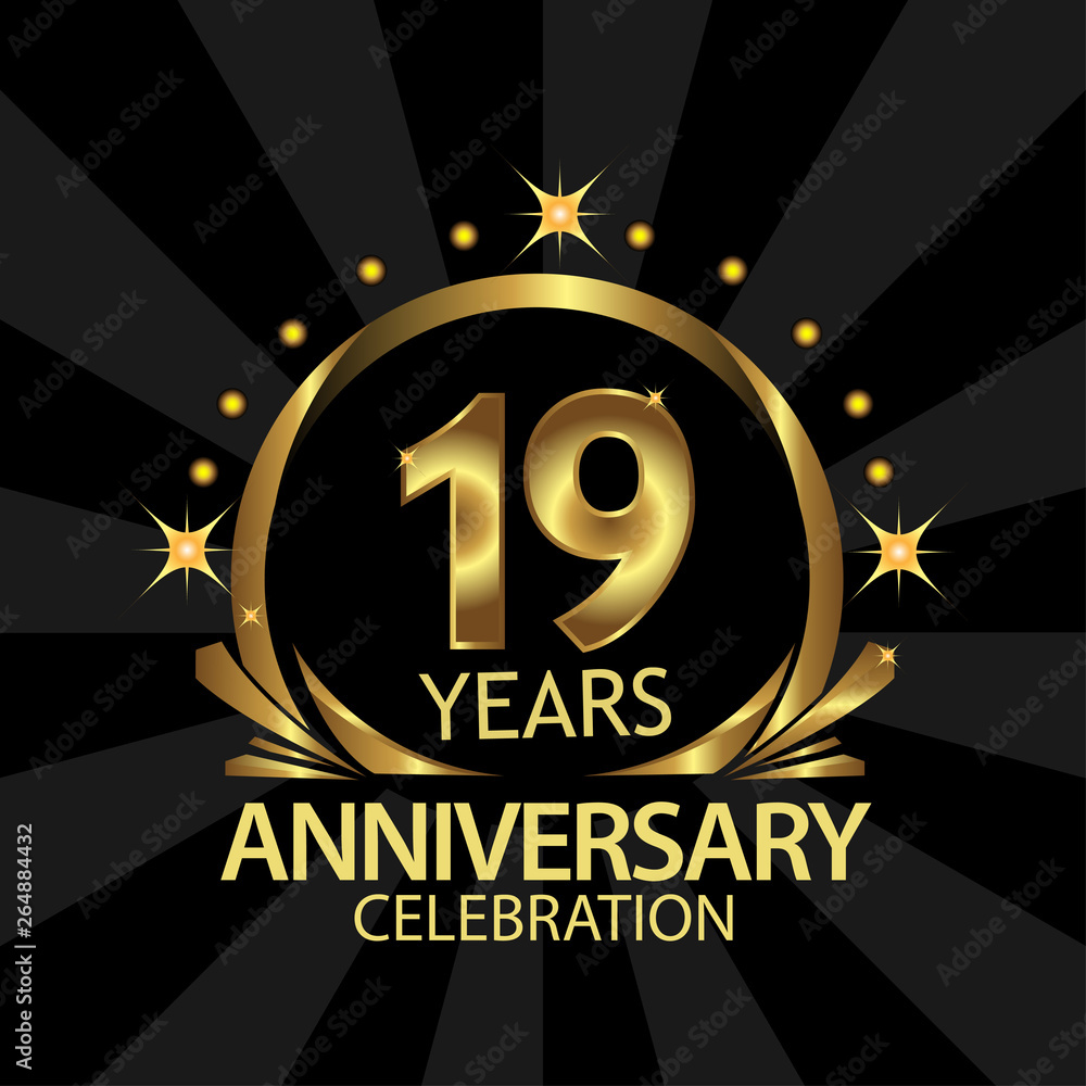 Nineteen years anniversary golden. anniversary template design for web, game ,Creative poster, booklet, leaflet, flyer, magazine, invitation card - Vector Nineteen years anniversary golden. anniversary template design for web, game ,Creative poster, booklet, leaflet, flyer, magazine, invitation card - Vector