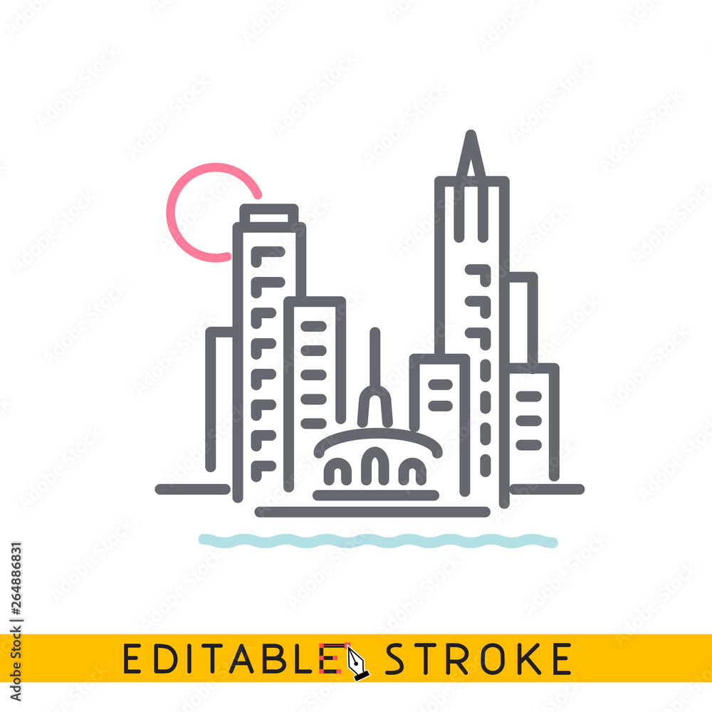 City icon. . Easy editable stroke line vector.
