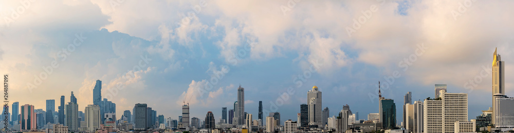 Panorama concept, High-rise and large urban buildings in Bangkok.