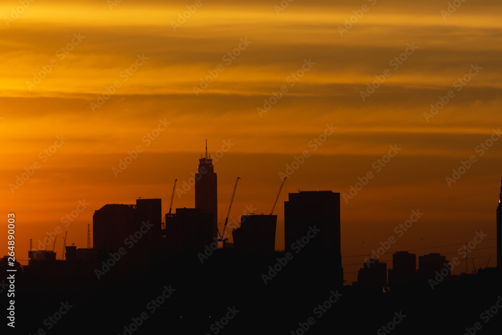 The silhouette of building. Sunset view in City, Bangkok, Thailand