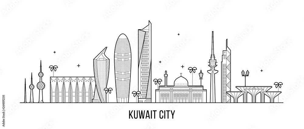 Vetor de Kuwait city skyline vector linear style buildings do Stock ...