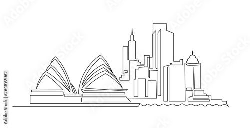 Sydney cityscape continuous one line vector drawing